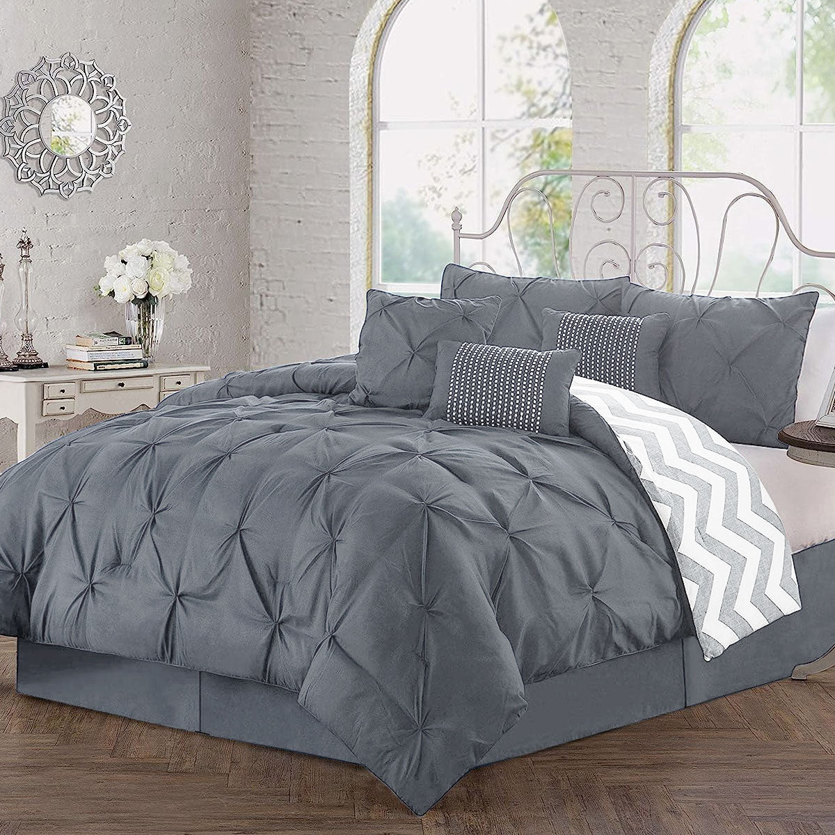 J Elliot Home 6 Pcs Ella Grey Comforter Set Single