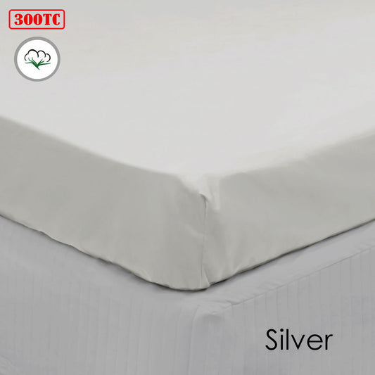 Algodon 300TC Cotton Fitted Sheet Long Single Size Silver