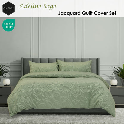 Ardor Adeline Sage Jacquard Damask Quilt Cover Set King