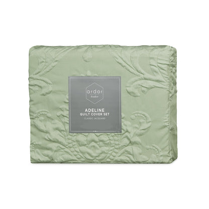 Ardor Adeline Sage Jacquard Damask Quilt Cover Set King