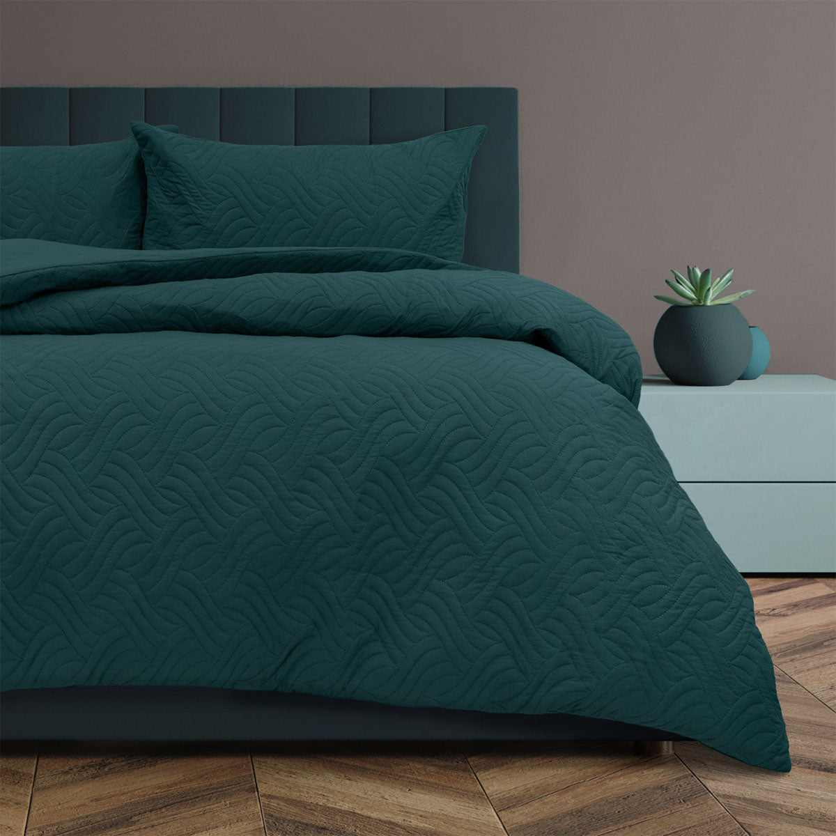 Ardor Asher Deep Teal Embossed Vintage Washed Quilt Cover Set Queen