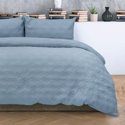 Ardor Carter Mineral Blue Embossed Vintage Washed Geometric Quilt Cover Set Queen