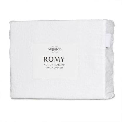 Algodon Romy White Cotton Jacquard Quilt Cover Set King