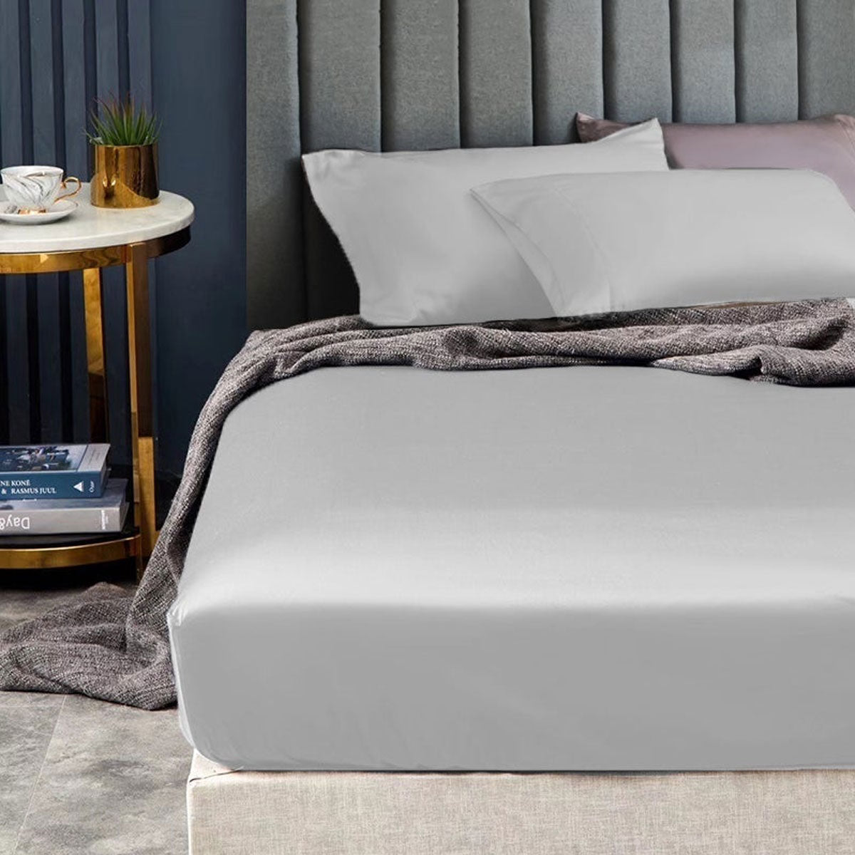 Ramesses 1500TC Elite Egyptian Cotton Sateen Fitted Sheet Combo Set Silver Single