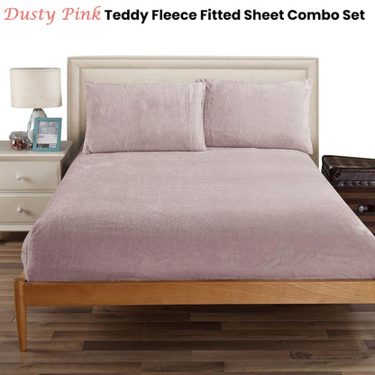 Ramesses Teddy Fleece Fitted Sheet Combo Set Dusty Pink King