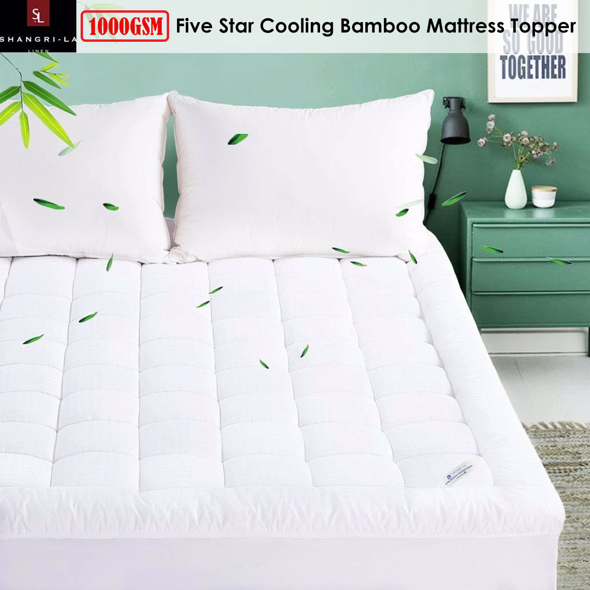 Shangri La 1000GSM Five Star Cooling Bamboo Mattress Topper Single