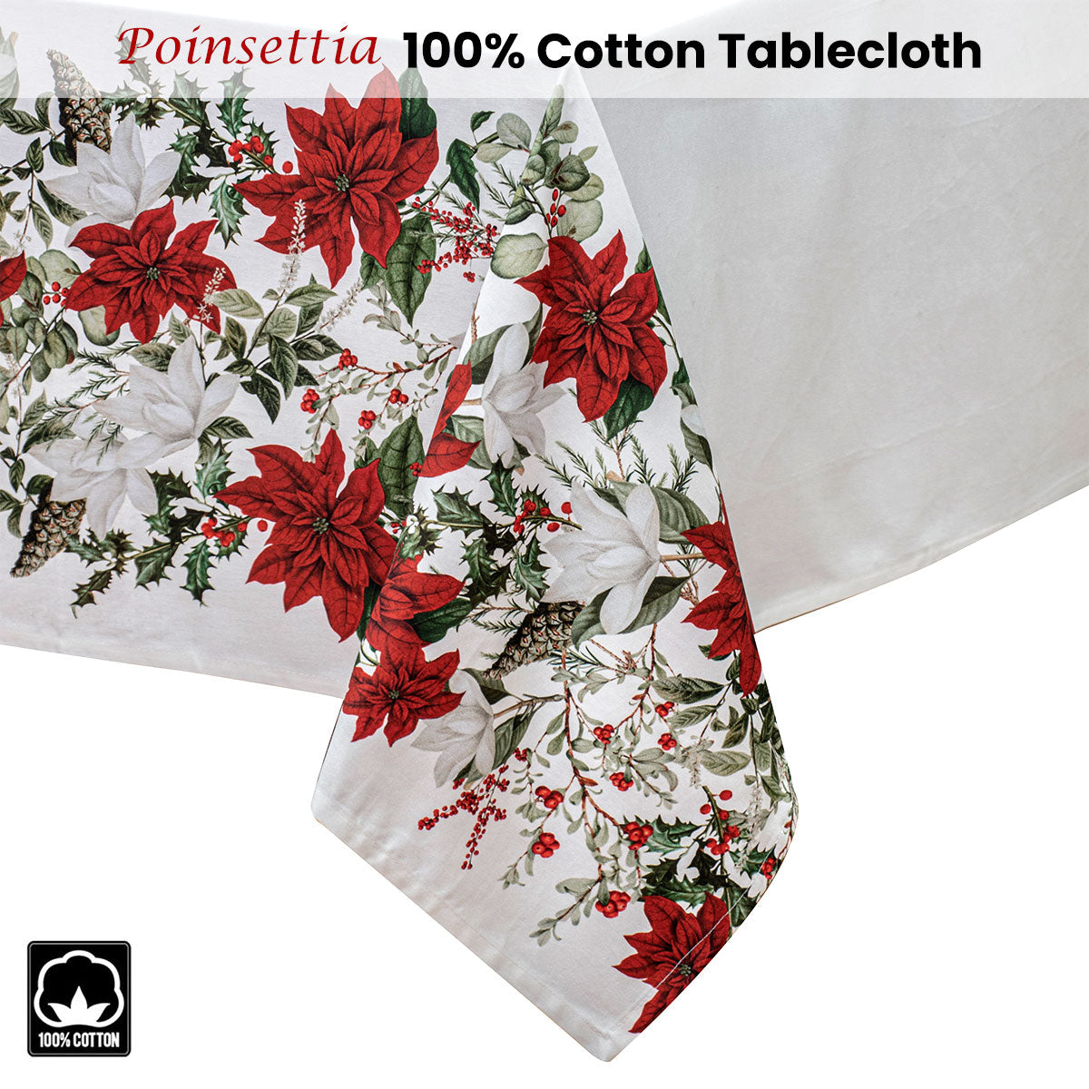 Ashdene Poinsettia 100% Cotton Tablecloth 150 x 300 cm