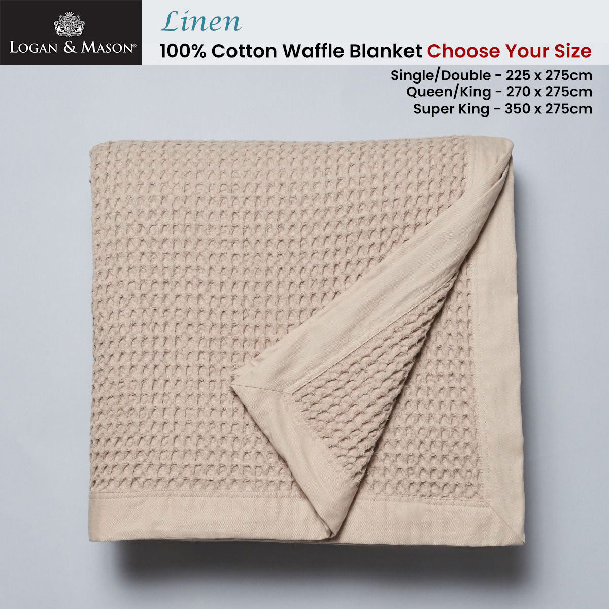 Logan and Mason Linen 100% Cotton Waffle Blanket Single/Double