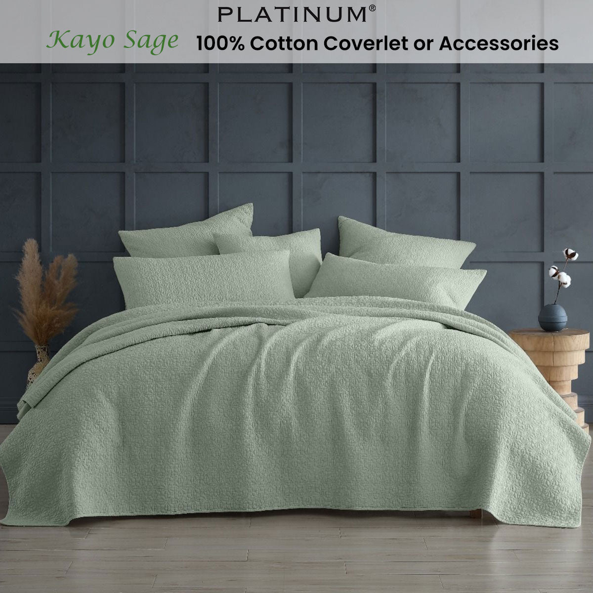 Platinum Collection Kayo Sage 100% Cotton Coverlet Single/Double