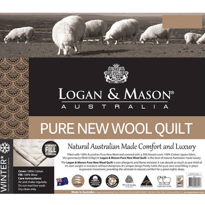 Logan and Mason 500GSM Pure Wool Premium Quality Quilt King