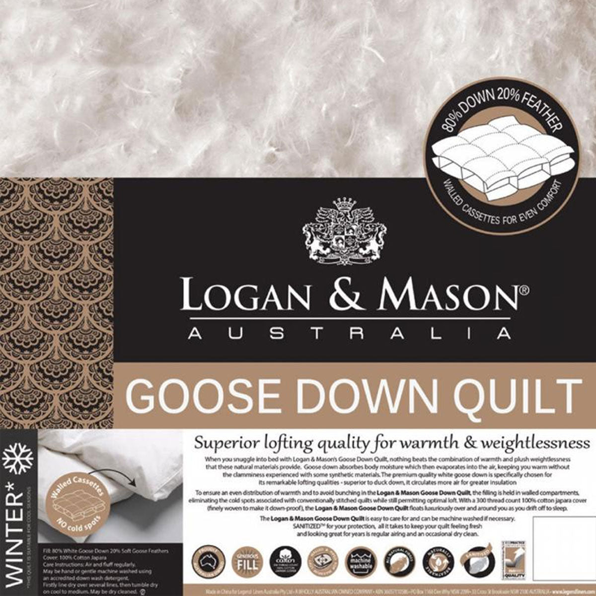 Logan and Mason 80% White Goose Down 20% Feather Premium Quality Quilt Double