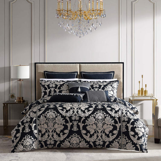 Davinci Coronet Ink Damask Motifs Woven Quilt Cover Set King