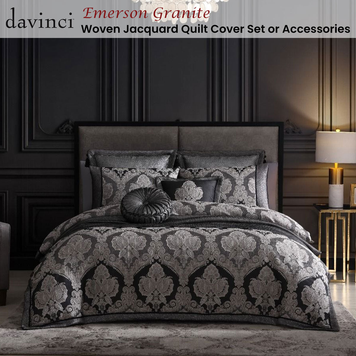 Davinci Emerson Granite Woven Jacquard Quilt Cover Set Queen