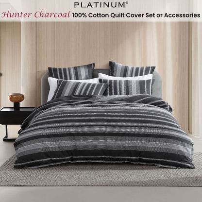 Platinum Collection Hunter Charcoal 100% Cotton Seersucker Quilt Cover Set Queen