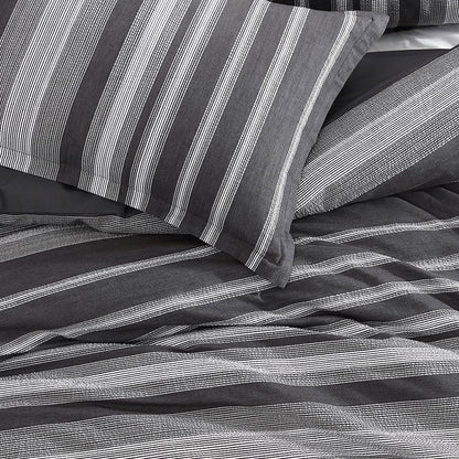 Platinum Collection Hunter Charcoal 100% Cotton Seersucker Quilt Cover Set Queen