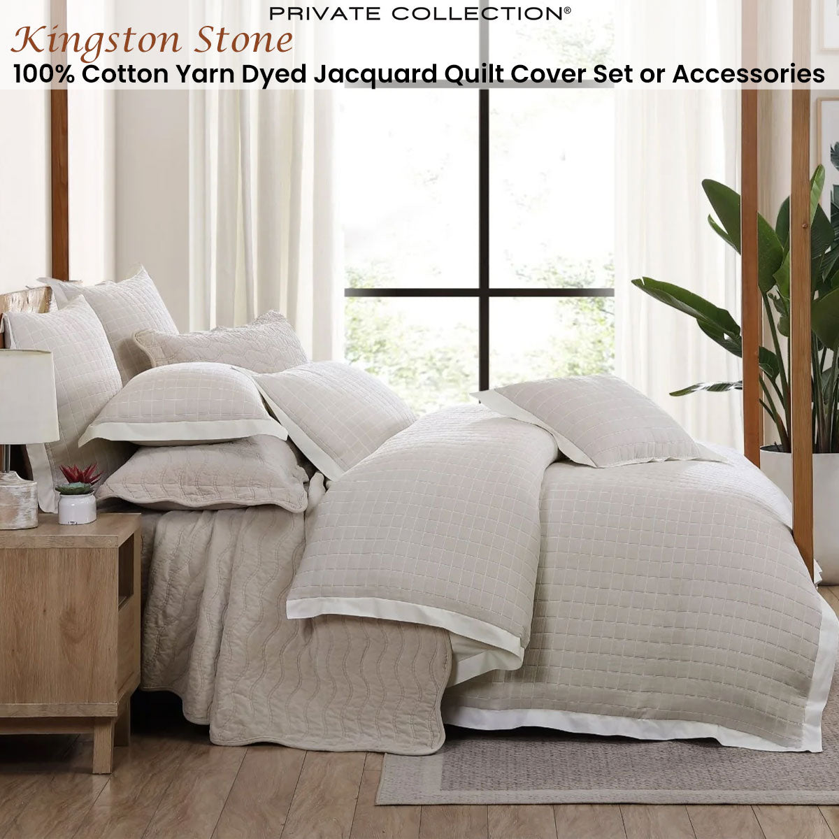 Private Collection Kingston Stone 100% Cotton Yarn Dyed Jacquard Quilt Cover Set Queen