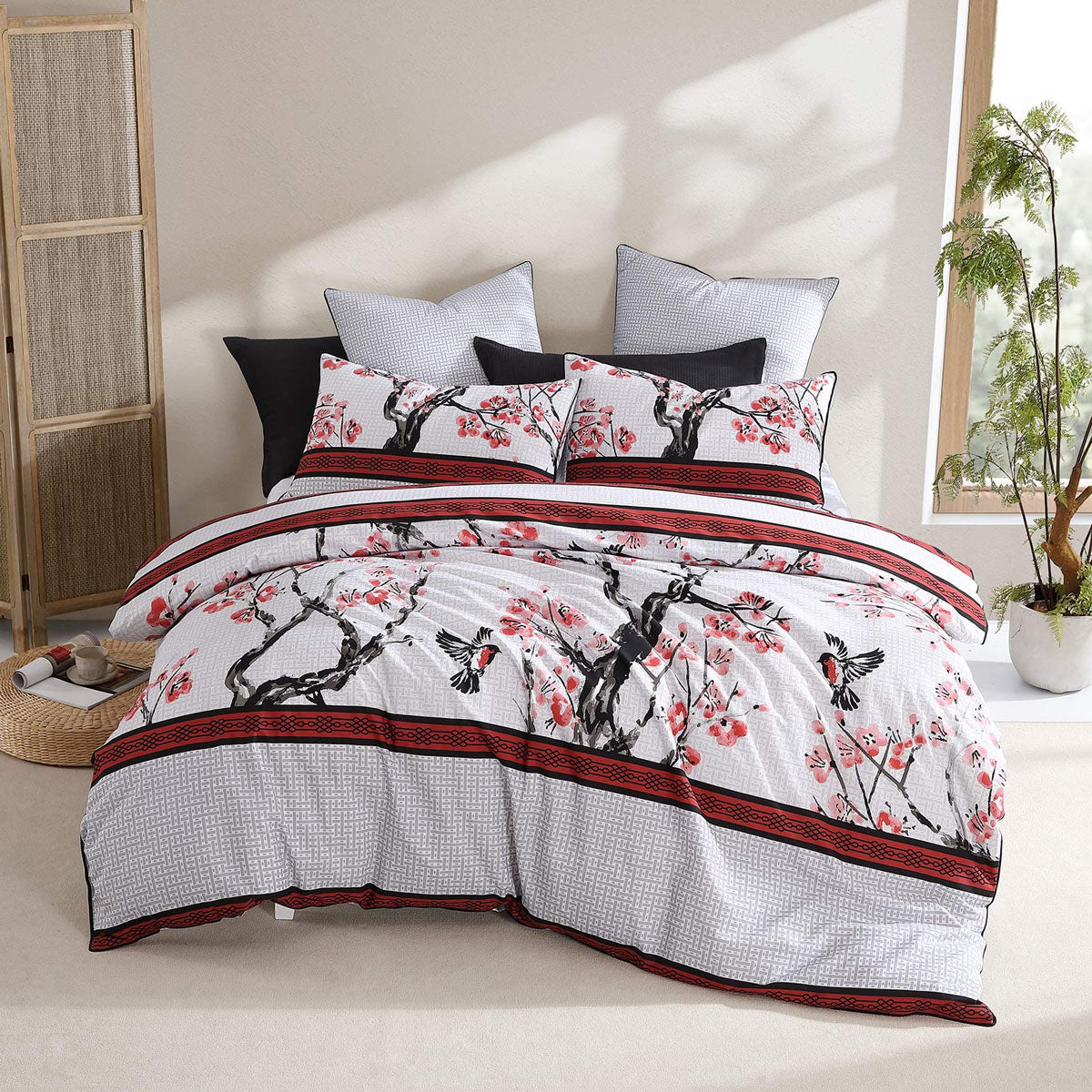 Logan and Mason Kyushu Red Cotton-rich Percale Print Quilt Cover Set King