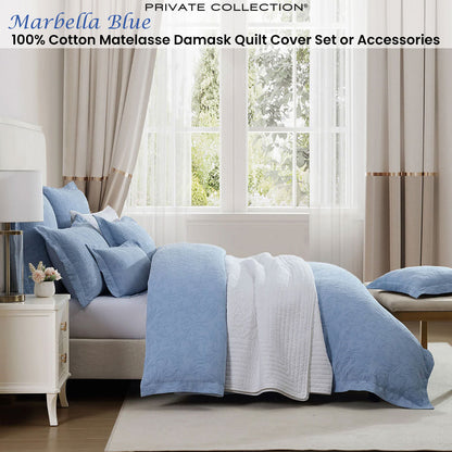 Private Collection Marbella Blue 100% Cotton Matelasse Quilt Cover Set Queen