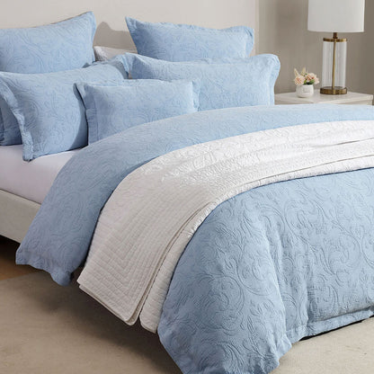 Private Collection Marbella Blue 100% Cotton Matelasse Quilt Cover Set Queen