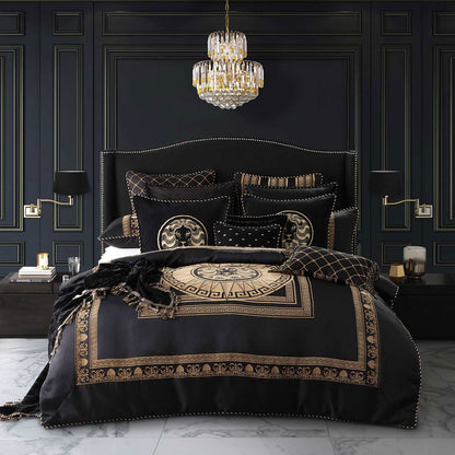 Davinci Massimo Black Yarn-dyed Chenille Jacquard Quilt Cover Set King