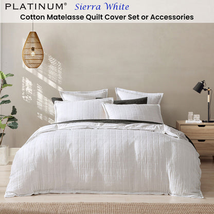 Platinum Collection Sierra White Cotton Matelasse Quilt Cover Set Queen