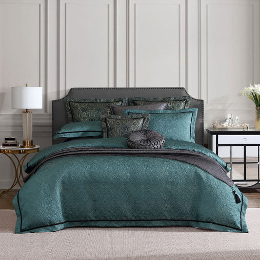 Davinci Valencia Emerald Damask Jacquard Quilt Cover Set Queen