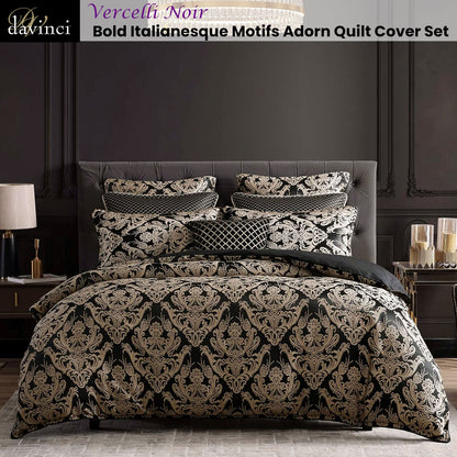 Davinci Vercelli Noir Bold Italianesque Motifs Adorn Robed Finish Quilt Cover Set King