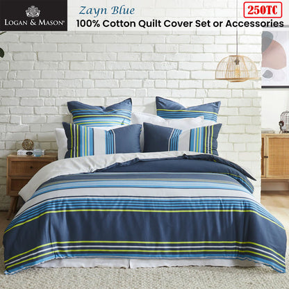 Logan and Mason 250TC Zayn Blue Cotton Sateen Quilt Cover Set King