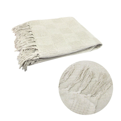 Checkerboard 100% Cotton Texture Fringe Throw Rug 125 x 150 cm Off White