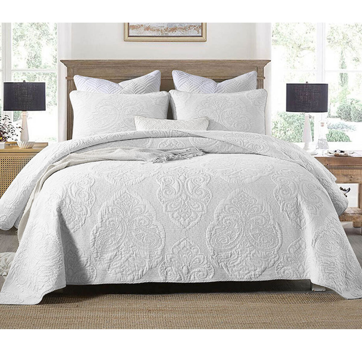 Cotton Rich Lightly Quilted Coverlet Set Royale White King