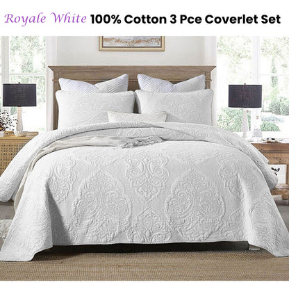 Cotton Rich Lightly Quilted Coverlet Set Royale White King