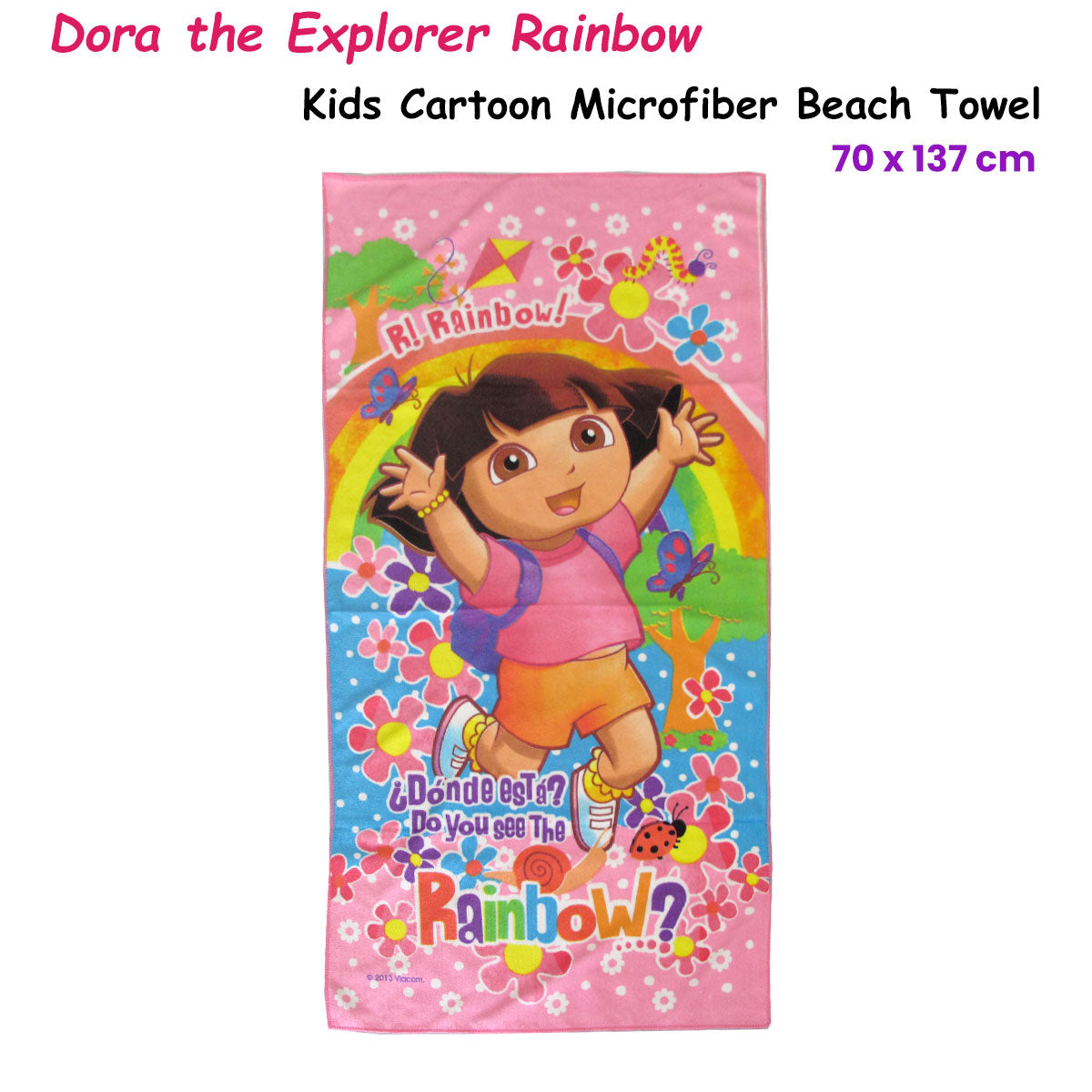 Bloomington Dora the Explorer Rainbow Kids Cartoon Printed Microfiber Beach Towel 70 x 137 cm