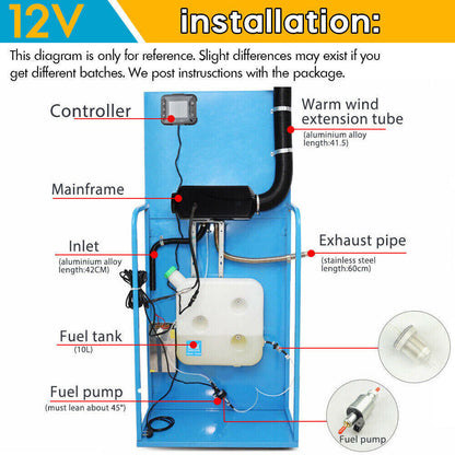 Diesel Air Heater 12V 5KW LCD Display Tank Remote Control Thermostat Caravan Motorhome 10L