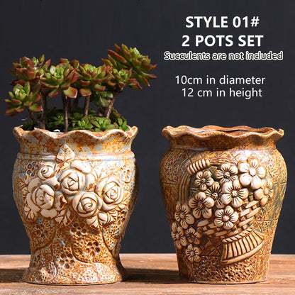 Ceramic Clay Pottery Pots Set Succulent Flower Planter Series 02(Style 01# 2 Pots Set)