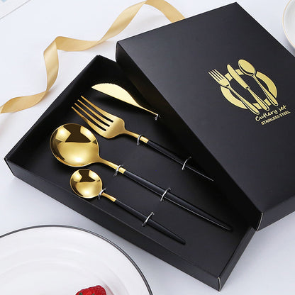 4 Pcs Set Stainless Steel Cutlery Set Spoon Fork Knife with Gift Box