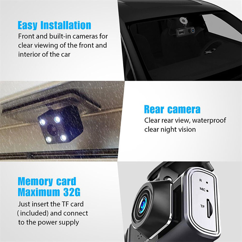 WIFI 3 Channels Dash Cam 1080P Full HD Car Dashcam with Hardwire Kit and 32GB Card