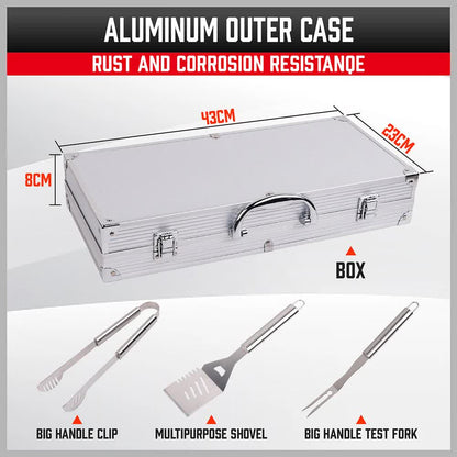 18Pcs BBQ Tool Set Stainless Steel Barbecue Utensil Cooking Grill Outdoor Cook