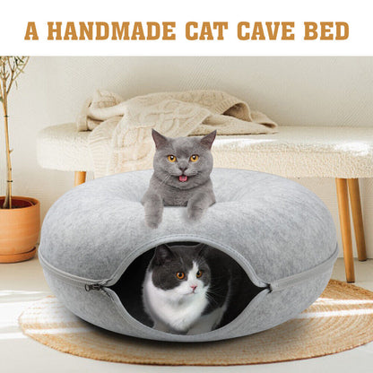 Medium Cat Tunnel Bed Light Grey Felt Pet Puppy Nest Cave House Interactive Toy