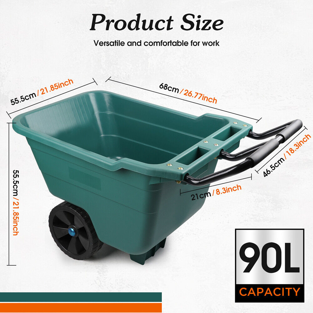 HORUSDY 90L Multi-Purpose Garden Cart Lawn Wheelbarrow Trailer Wagon Outdoor