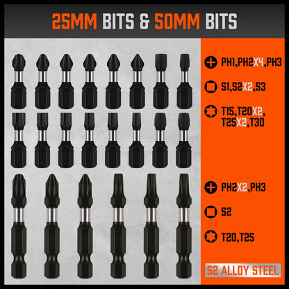 26Pc Impact Screwdriver Bit Set Magnetic Drill Bit Holder Quick Release Drilling