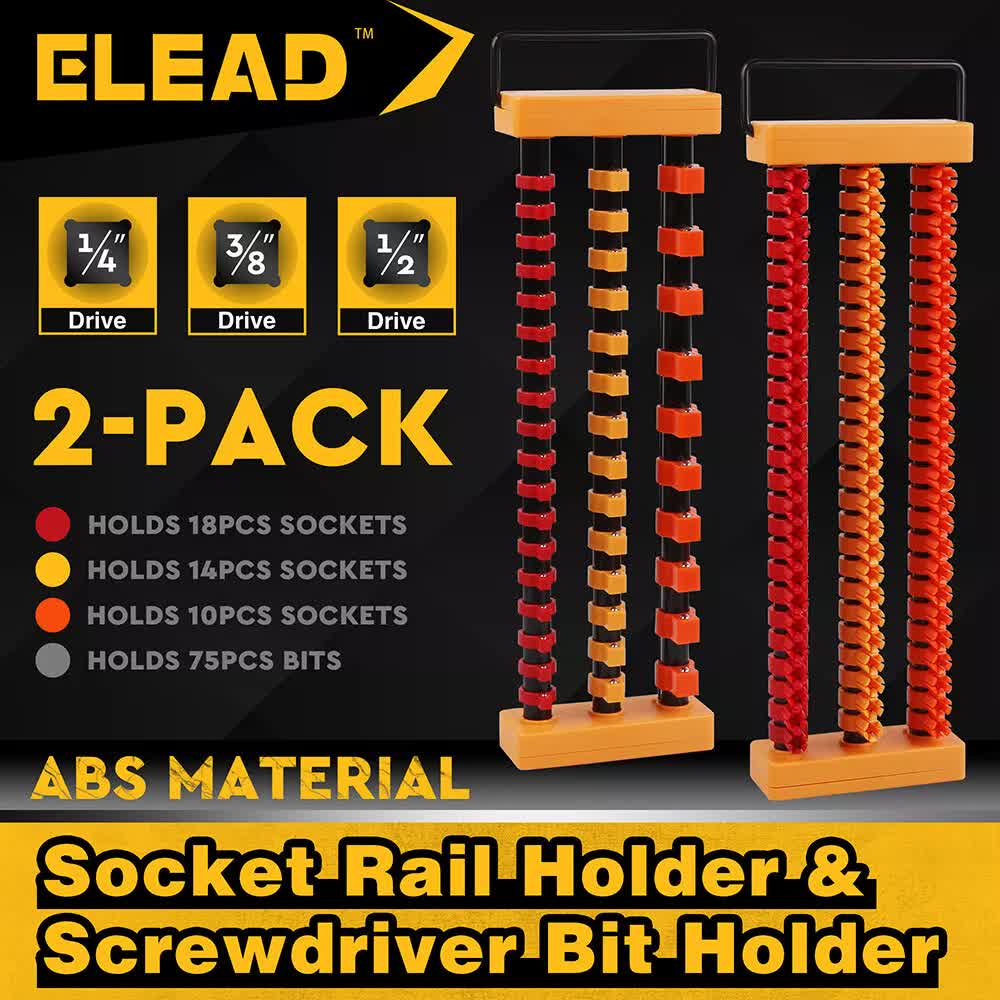 2-Pack Socket Rail & Bit Holder 1/4 3/8 1/2 Drive Portable ABS Socket Organizer