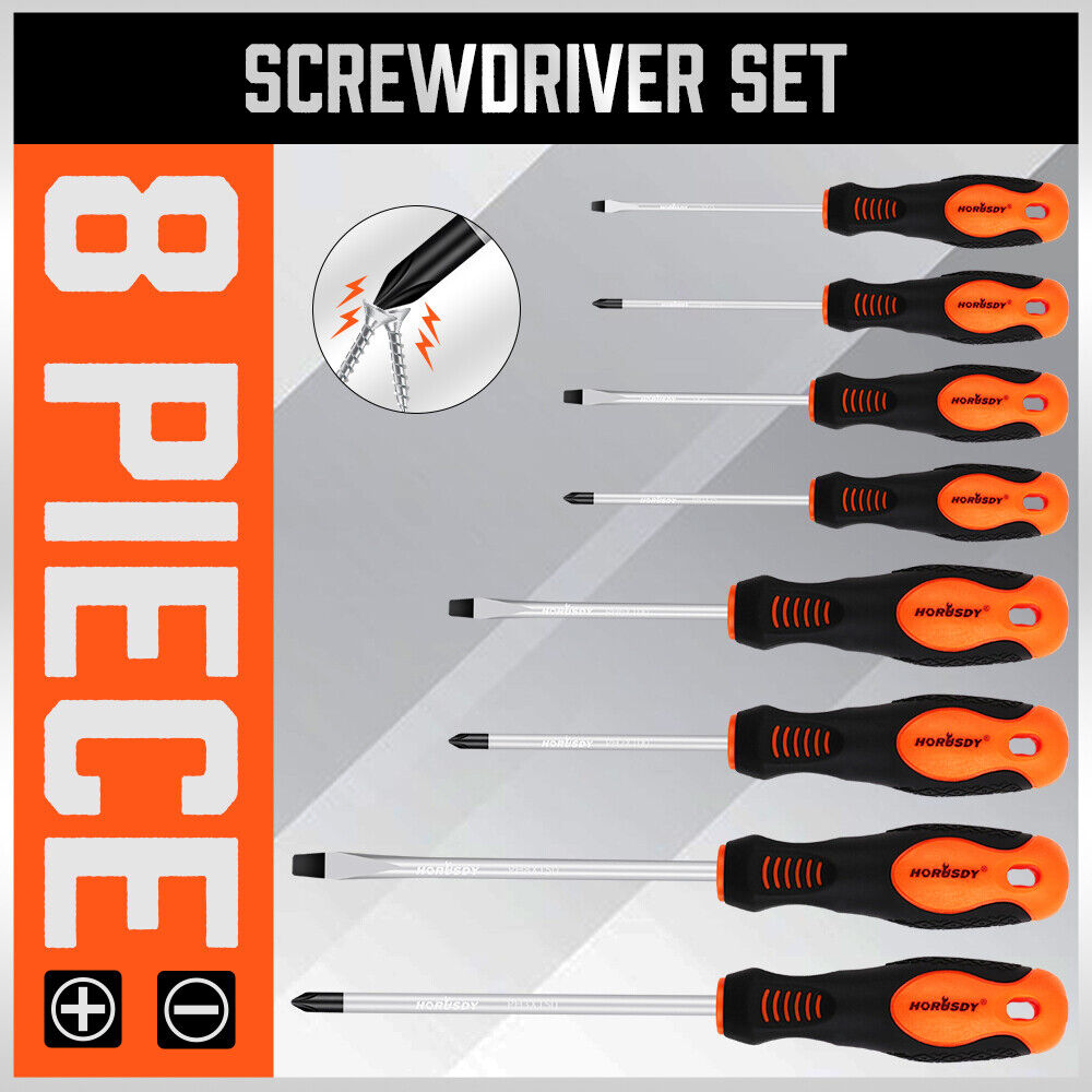 HORUSDY 8Pc Magnetic Screwdriver Set Non-slip Handle Phillips Slotted Tool New