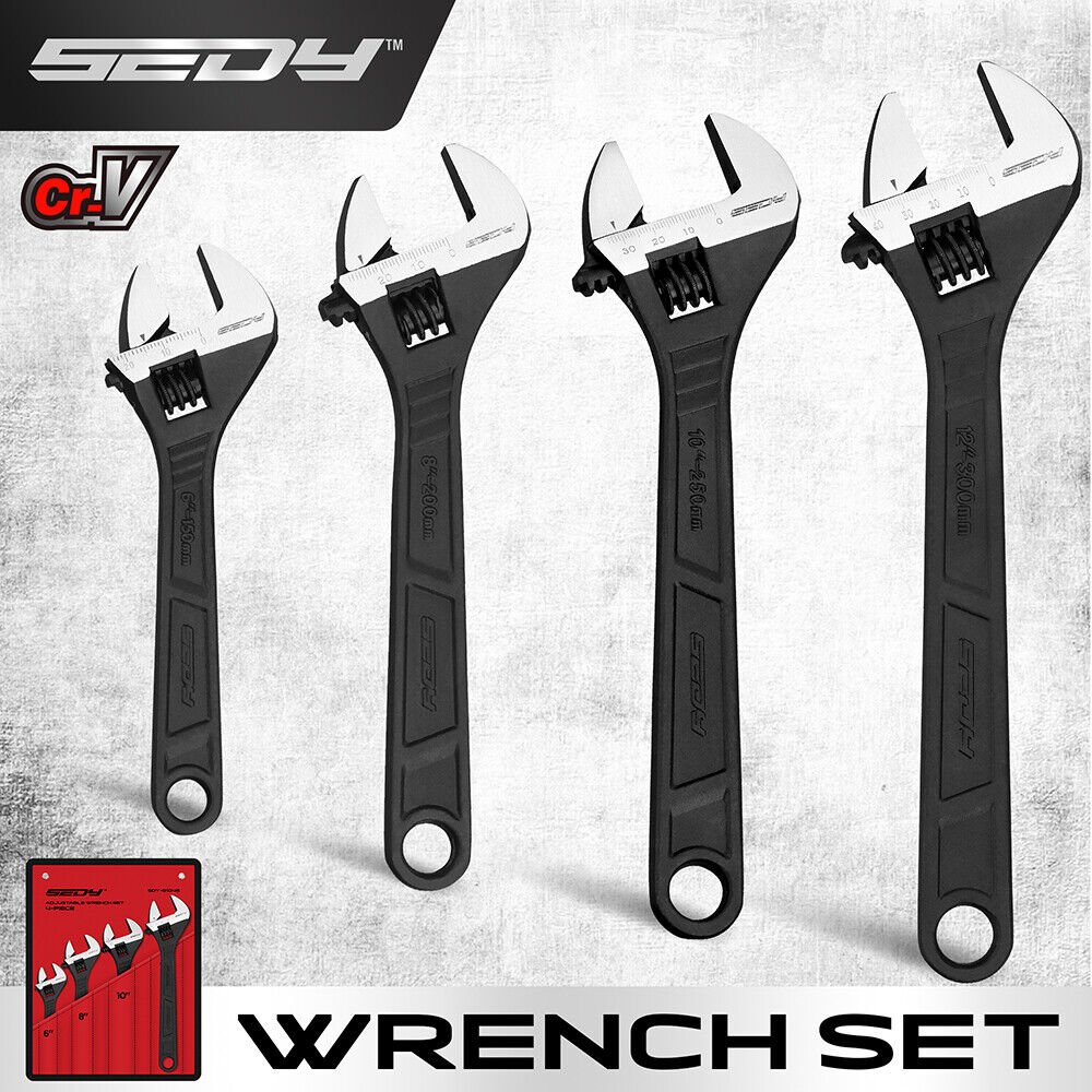 SEDY 4Pc Adjustable Wrench Set Shifter Heavy Duty SAE & Metric Household Repair