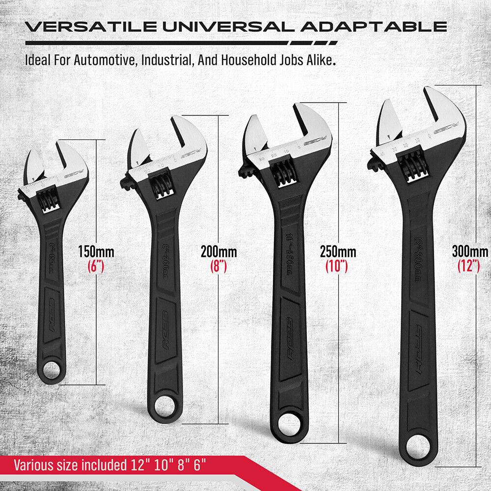 SEDY 4Pc Adjustable Wrench Set Shifter Heavy Duty SAE & Metric Household Repair