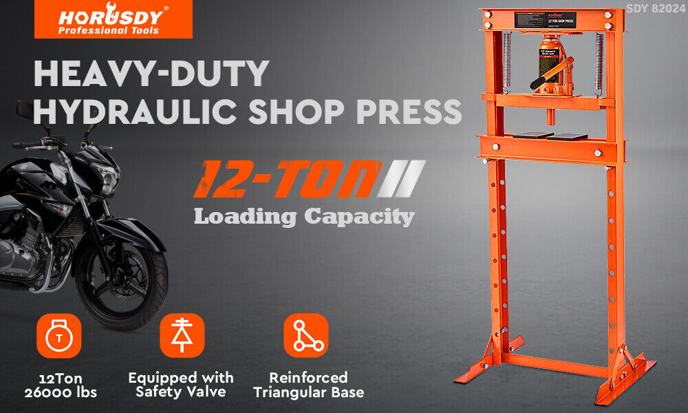 HORUSDY 12T Hydraulic Shop Press Bending H-Frame Benchtop Jack Stand Heavy Duty