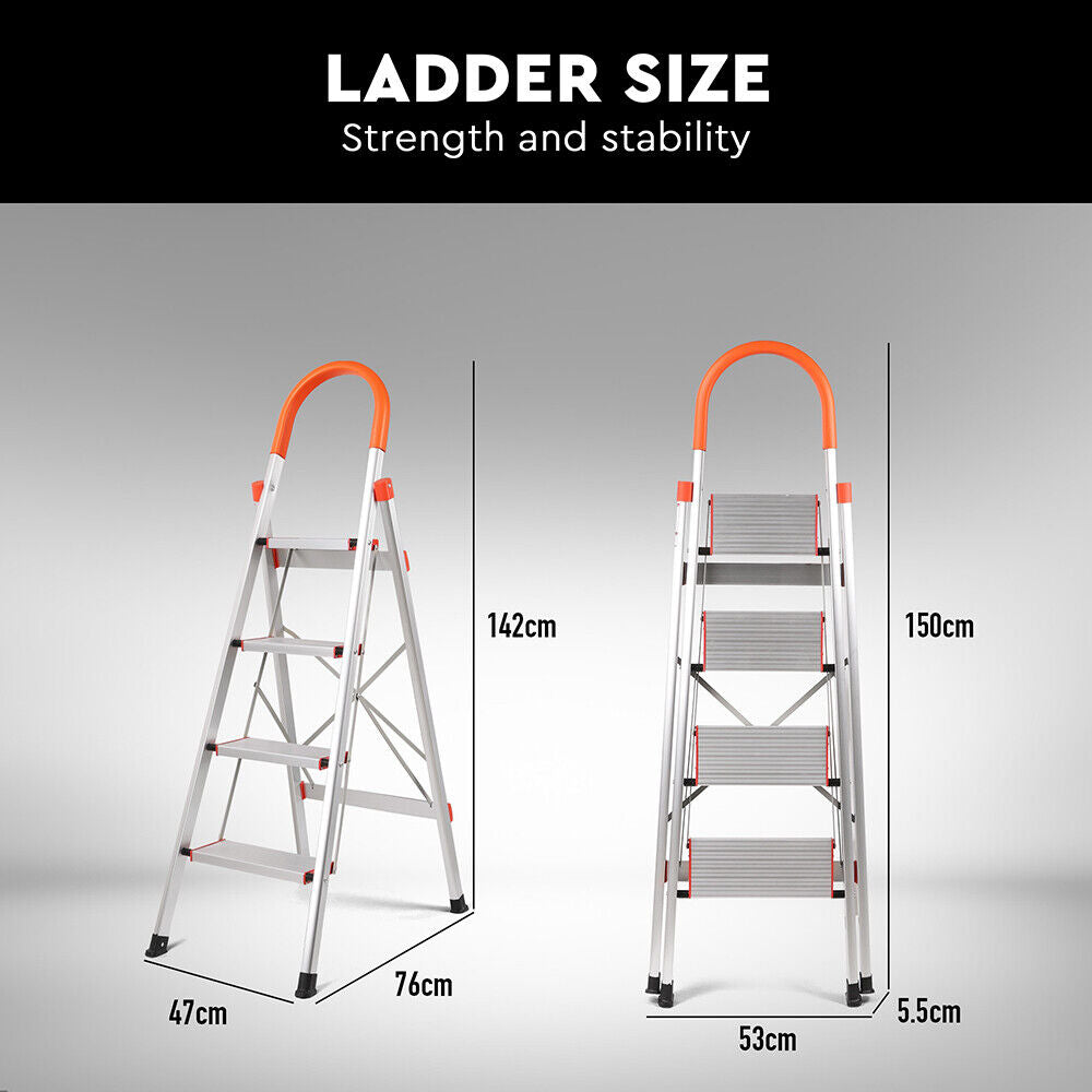 4 Step Ladder Multi-Purpose Folding Aluminium Non Slip Platform Household