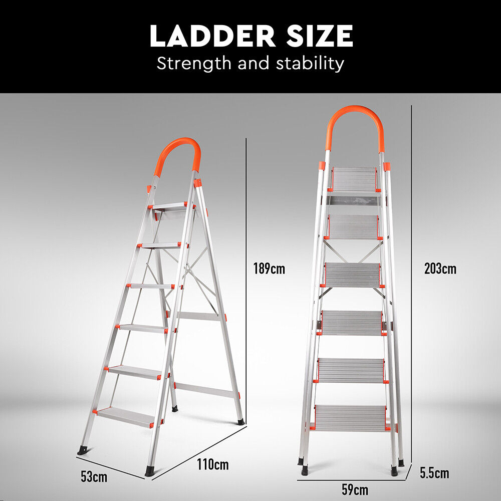 6 Step Ladder Folding Aluminium Portable Multi Purpose Household Tool Non Slip