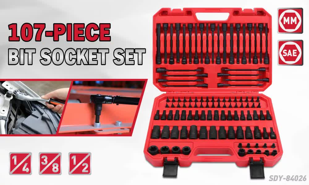 107Pc Hex & Torx Bit Socket Set E-Torx Extra Long Allen Key Sockets Metric & SAE