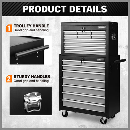 Grey 17 Drawer Tool Box Trolley Cabinet Storage Cart Garage Toolbox Organiser