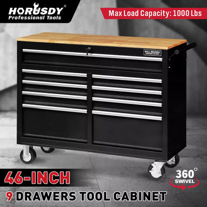 HORUSDY 9 Drawer Tool Box Chest Cabinet Trolley Box Garage Storage Toolbox Black